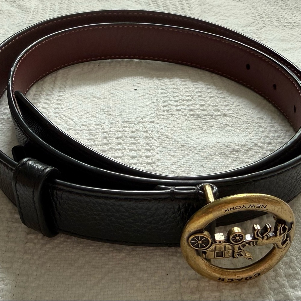 Coach Black Leather Horse and Carriage Belt